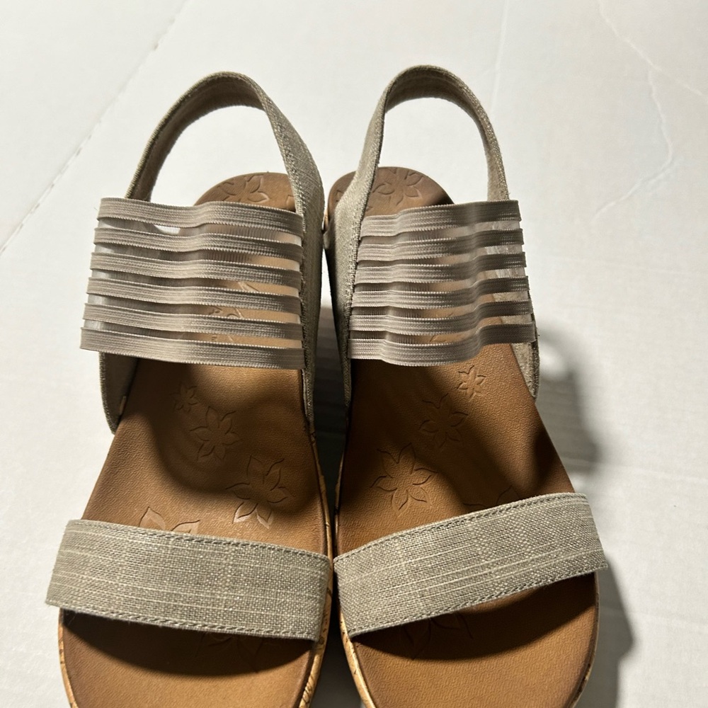 Skechers Cali Luxe Foam Tan Brown Cork Wedge Heel Sandal Size 8 - Picture 2 of 7